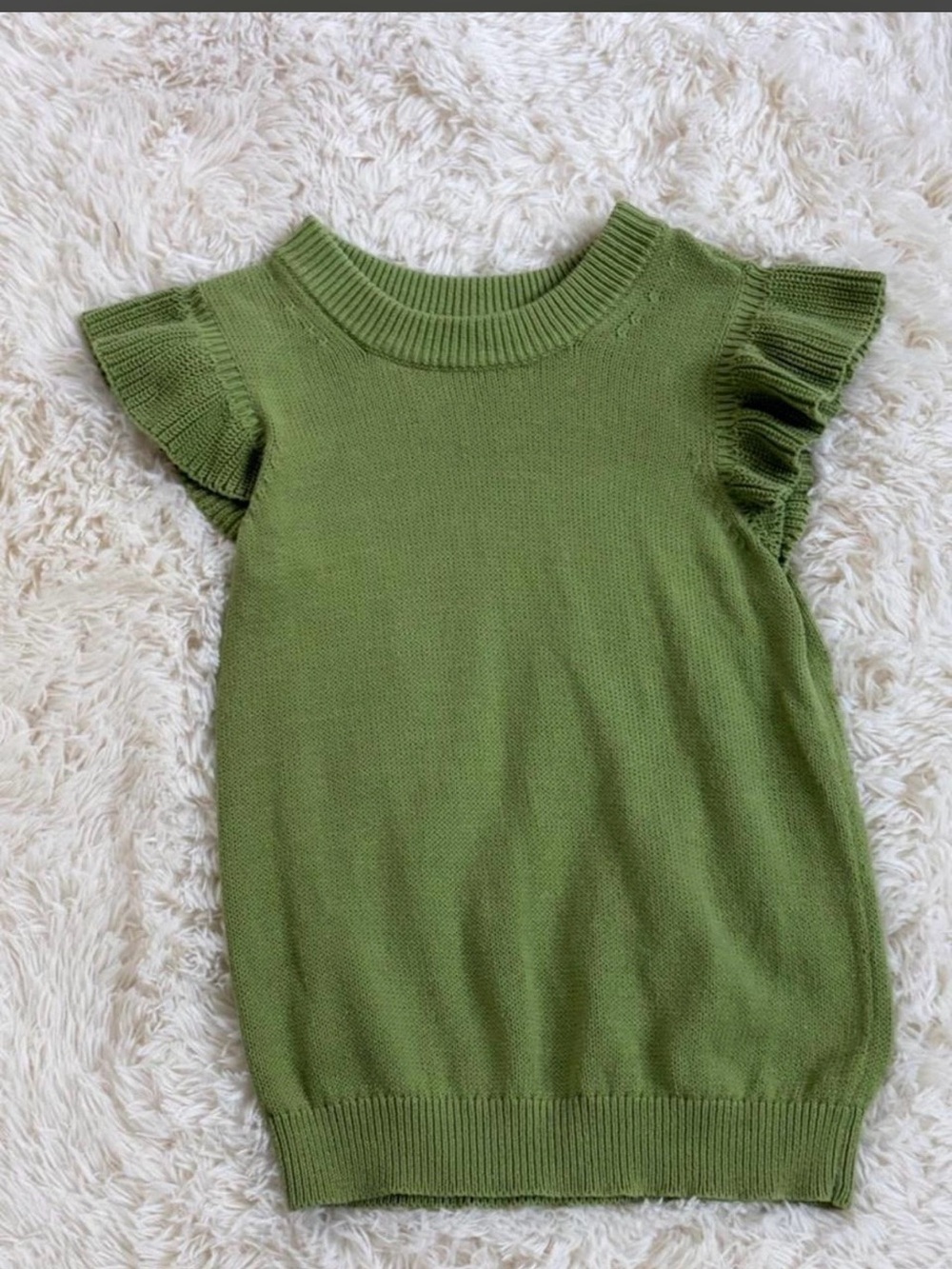 LOFT Olive Green Ruffle Sleeve Knit Top